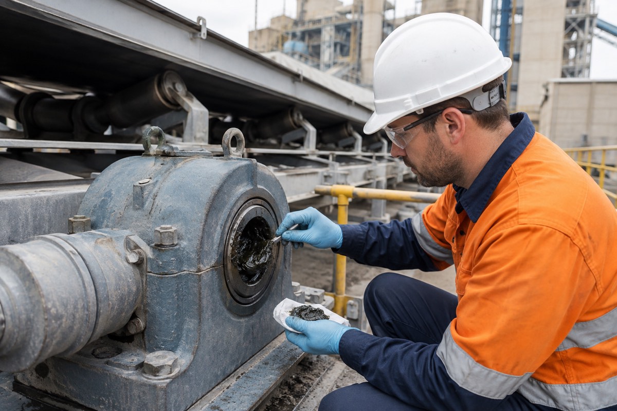 Maintenance inspection of lubrication in a cement plant bearing housing