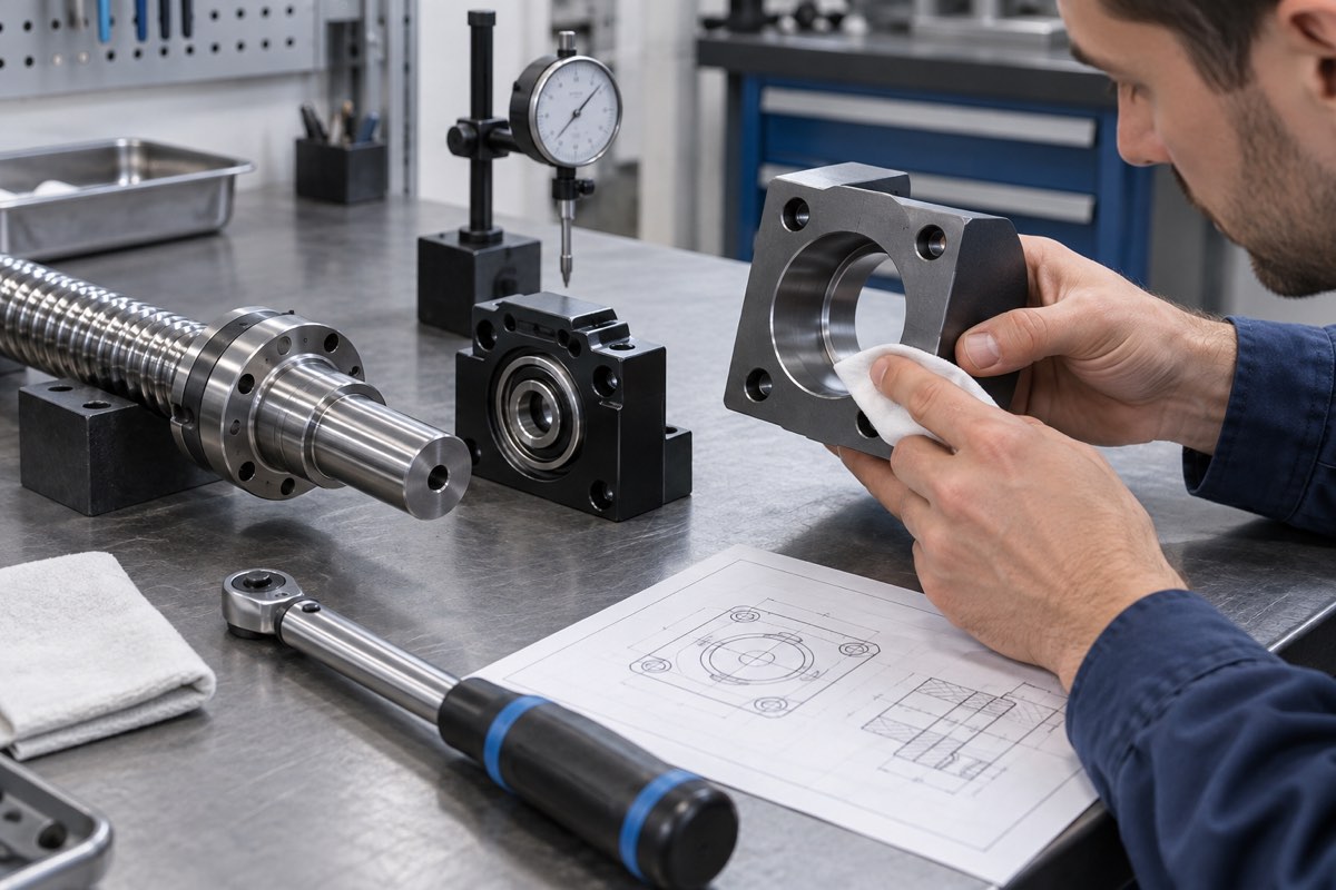 Inspection of ball screw bearing mounting faces and fixing holes